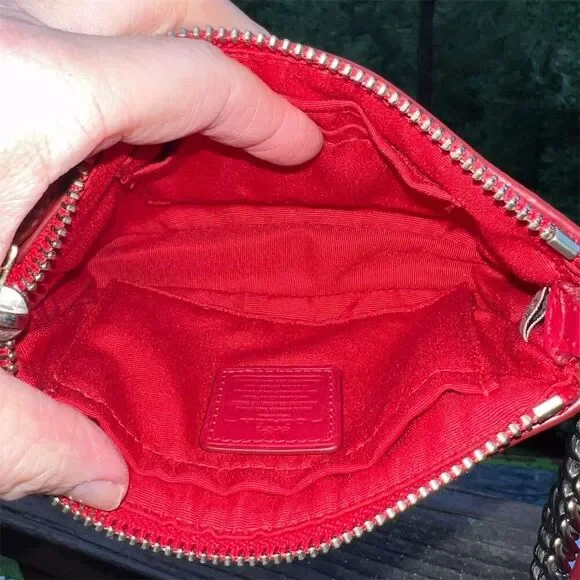 COACH Nolita 15 Red Leather Wristlet w Silver Chain Strap Women's Bag AUTHENTIC - Picture 7 of 9